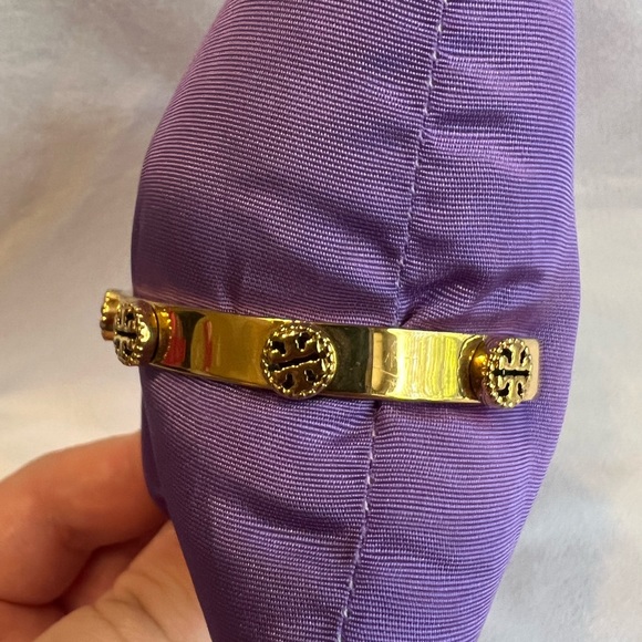 Tory Burch Gold Milgrain Studded Logo Cuff - Picture 4 of 4